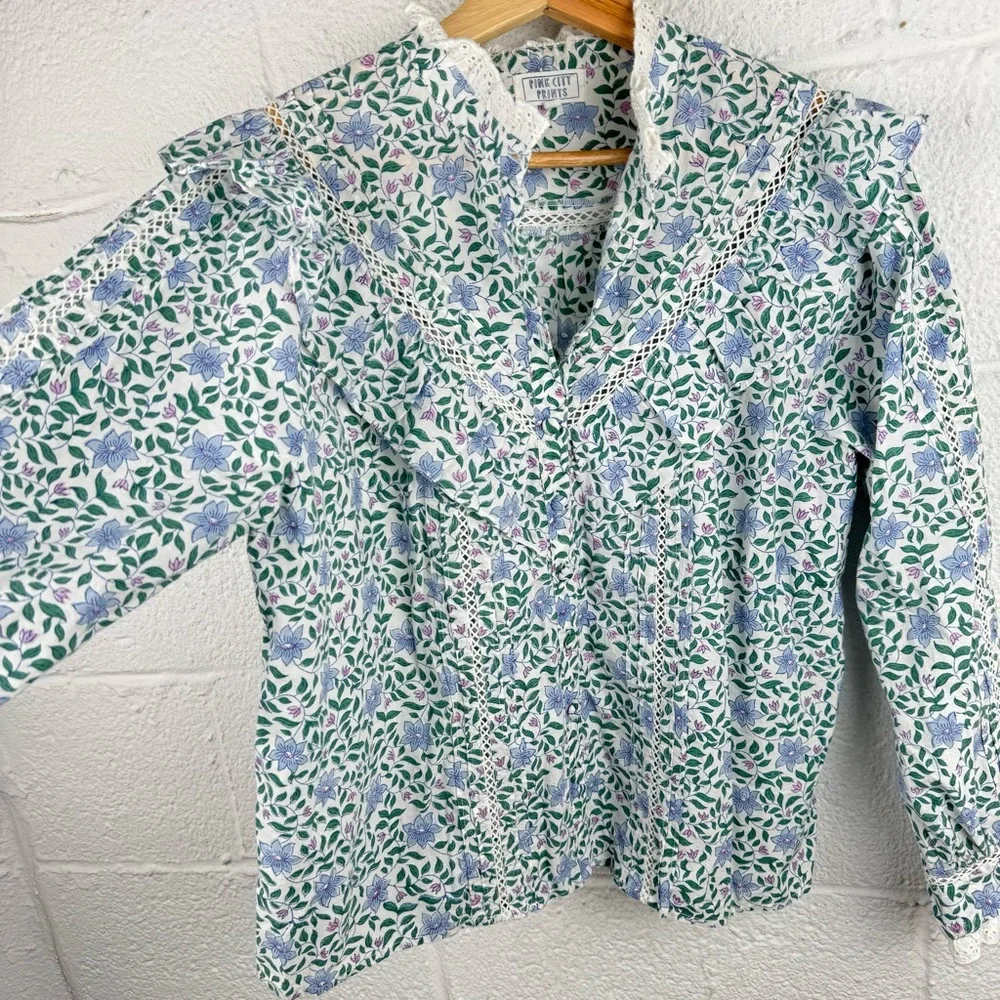 Pink City Prints Sky Florentina Florence Blouse – Size S – 100% Cotton - Picture 5 of 9